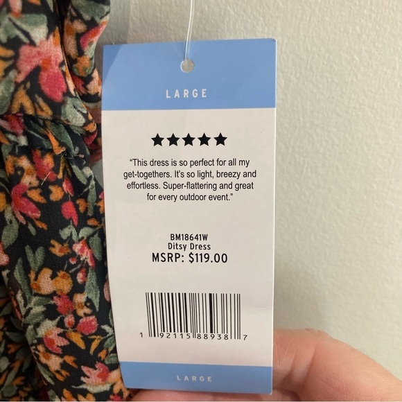 BB Dakota by Steve Madden Sz  L Ditsy Tiered Ruffled Neck Sleeve Midi Dress NEW - Picture 7 of 16